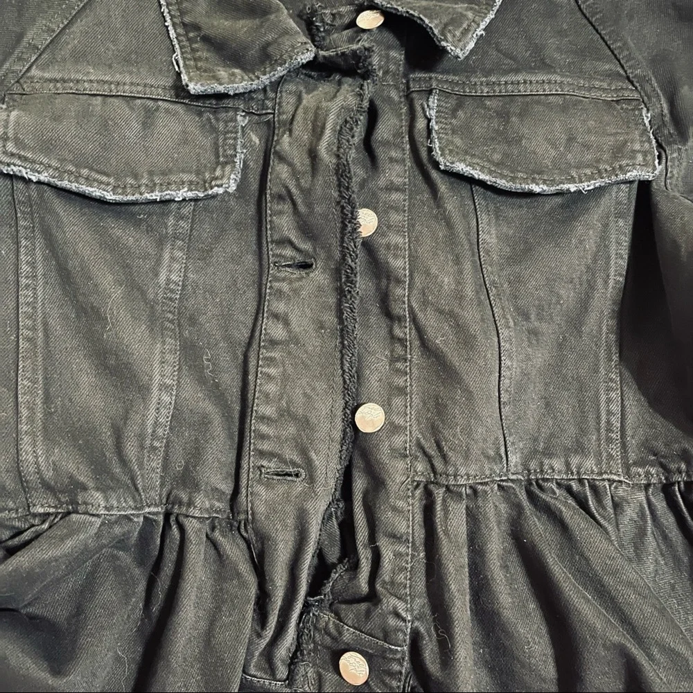 Free People Black Raw-Edge Denim Jacket with Side Tie Details NWT - Picture 13 of 16